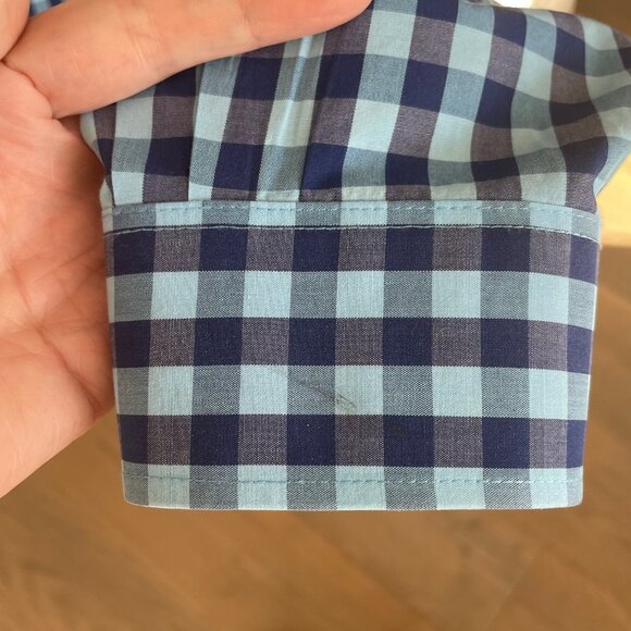 Izod Slim Fit Button Down LS Cotton Poly Blend Check Shirt Blue Sz 15.5 34/35 - Picture 8 of 11